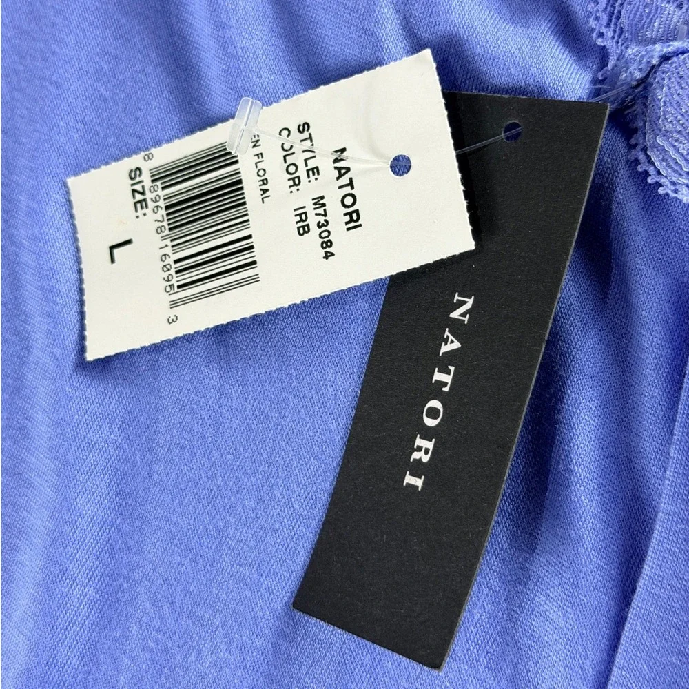 Natori Iris Blue Modal Lace Trim Maxi Nightgown Sleep Dress M73084 Large NWT